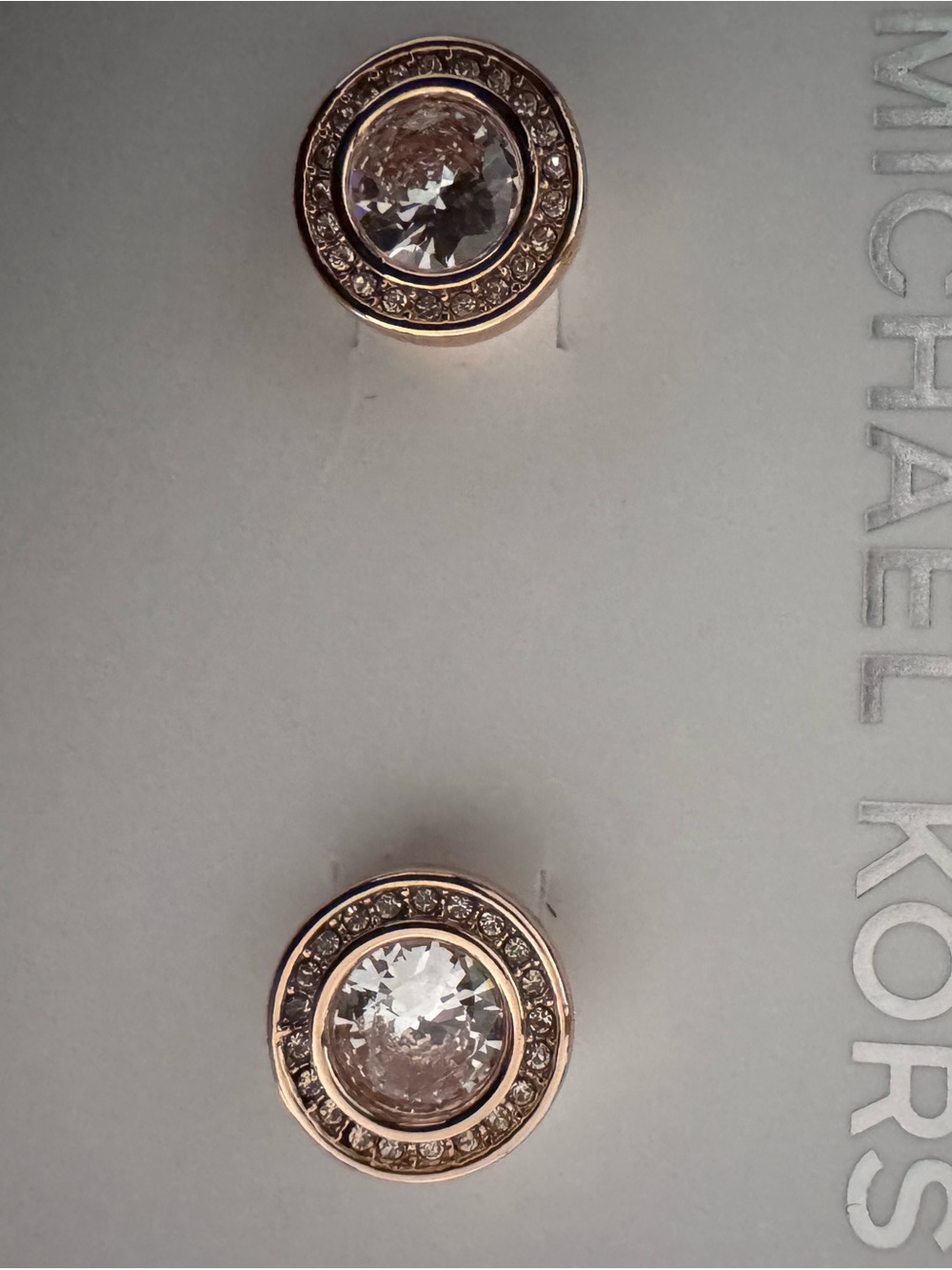 Michael Kors Rose Gold Round Crystal Halo Stud Earrings - Picture 1 of 3
